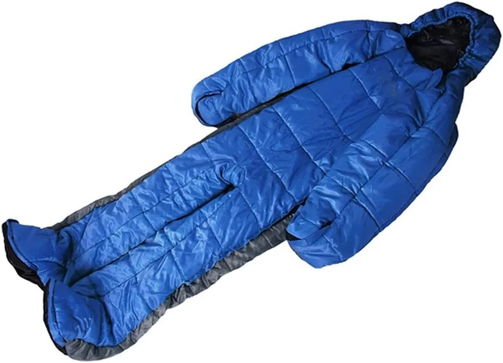 72" Large Wearable Human Sleeping Bag Zipped Foot Opening Design Free Size Ultralight Hoodie Quilted Warm Thermal Coat for Adults Winter or Outdoor 4 Season Camping