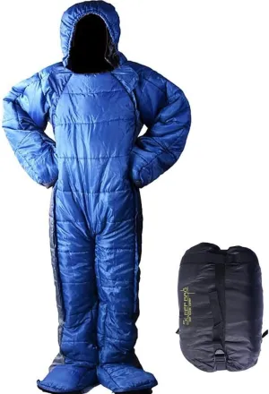 72" Large Wearable Human Sleeping Bag Zipped Foot Opening Design Free Size Ultralight Hoodie Quilted Warm Thermal Coat for Adults Winter or Outdoor 4 Season Camping