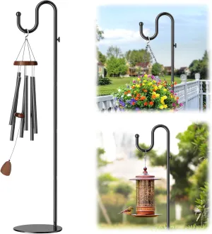 74" Shepherds Hook Stand: Hanging Wind Chimes, Bird Feeders, Plants, Lanterns and Wreath, Adjustable Free Standing Pole Holder with Heavy Duty Base for Indoor & Outdoor, Holds Up to 20 LBS