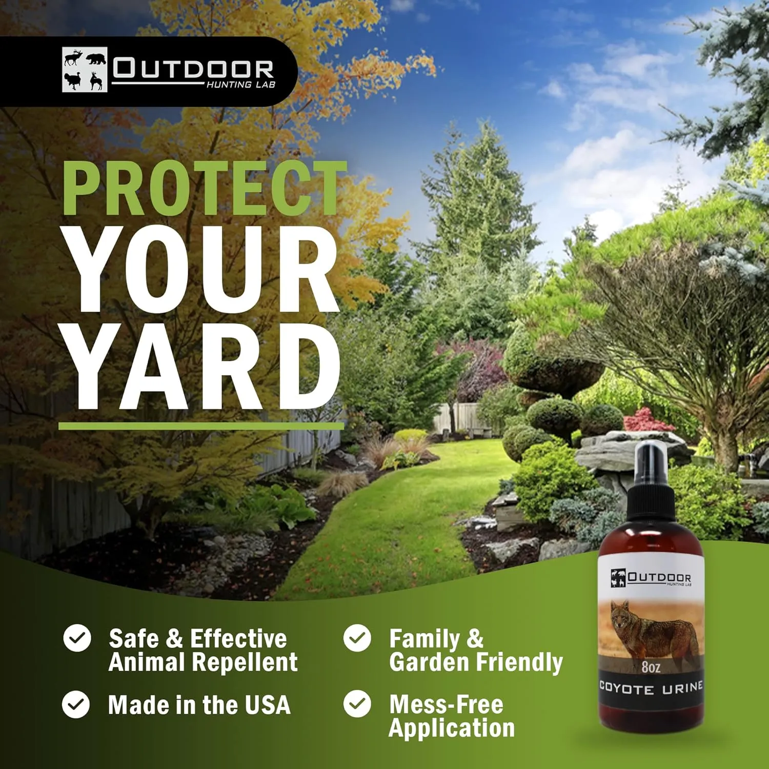 8 oz. Coyote Urine Spray with Scent Wick - Protect Your Home, Lawn and Keep Squirrels Out of Garden