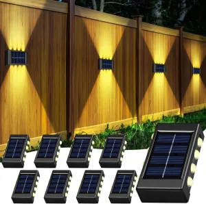 8 Pack Solar Wall Lights for Outside Solar Fence Lights Up and Down Fence LED Outdoor Decorative Waterproof Lamps Dusk to Dawn LED Lighting Wall Sconces for Outside Walkway Backyard Deck(Warm Light)