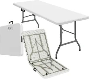 8ft Heavy Duty Portable Folding Table - Plastic Dining Table Indoor/Outdoor White Plastic Table for Parties, BBQs, and Camping