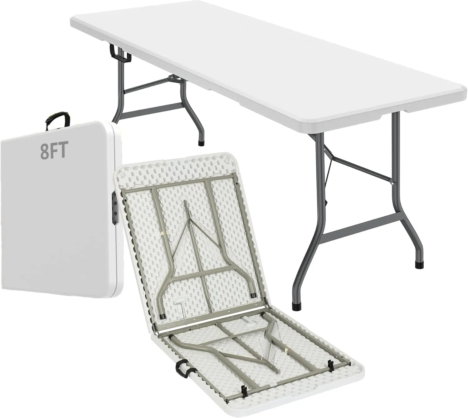 8ft Heavy Duty Portable Folding Table - Plastic Dining Table Indoor/Outdoor White Plastic Table for Parties, BBQs, and Camping