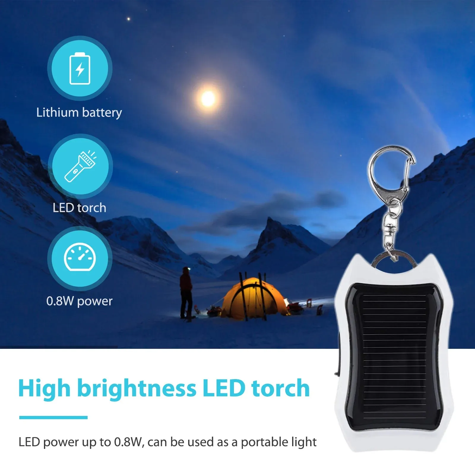 950mAh Solar Keychain Power Bank with 3 LED Lights, Universal Fast Charging Portable USB External Battery