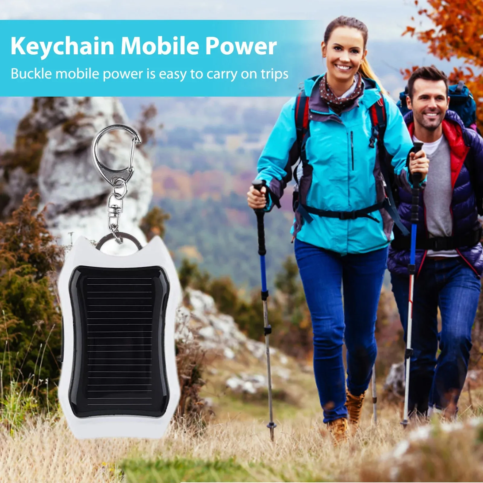 950mAh Solar Keychain Power Bank with 3 LED Lights, Universal Fast Charging Portable USB External Battery
