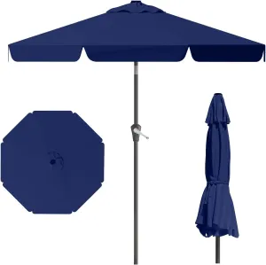 9FT Patio Umbrella Table Market Umbrella w/Tilt and Crank Outdoor Umbrellas for Garden, Deck, Backyard, Pool and Beach, Navy