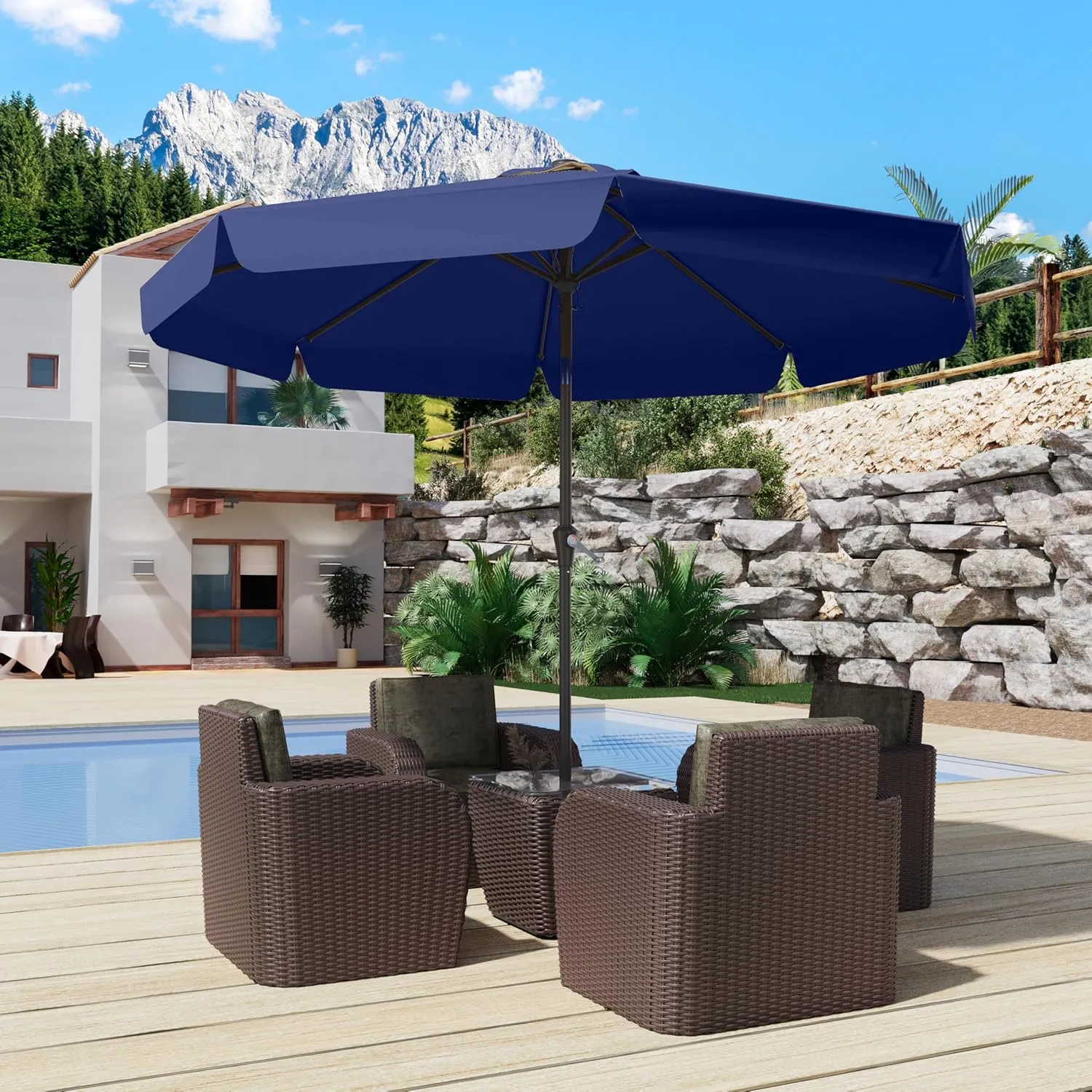 9FT Patio Umbrella Table Market Umbrella w/Tilt and Crank Outdoor Umbrellas for Garden, Deck, Backyard, Pool and Beach, Navy