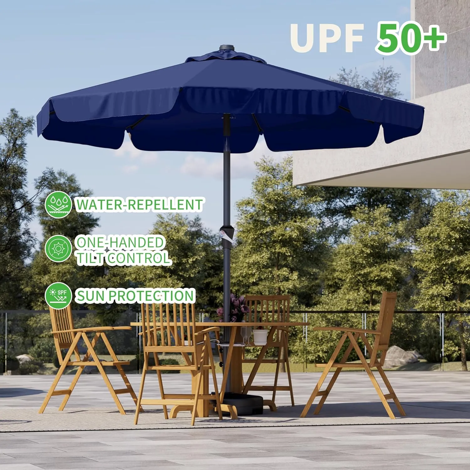 9FT Patio Umbrella Table Market Umbrella w/Tilt and Crank Outdoor Umbrellas for Garden, Deck, Backyard, Pool and Beach, Navy