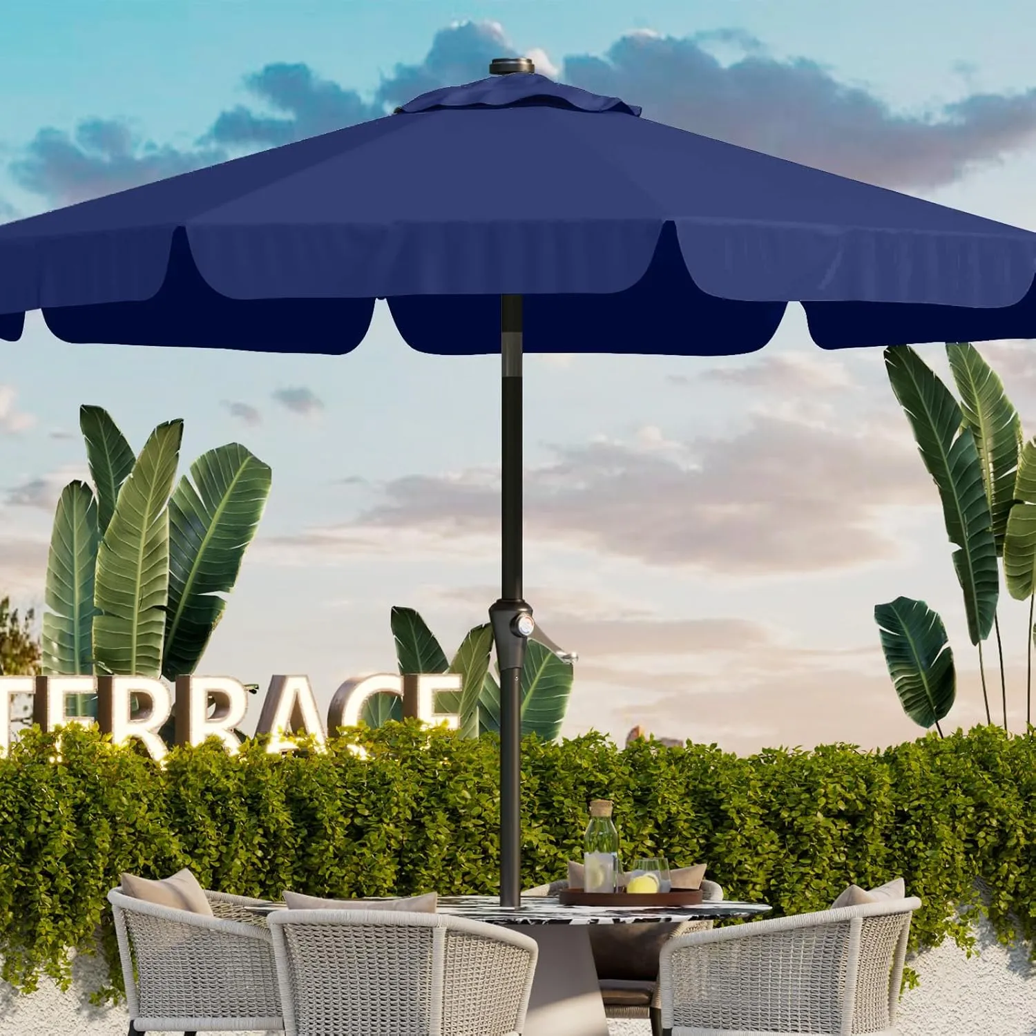 9FT Patio Umbrella Table Market Umbrella w/Tilt and Crank Outdoor Umbrellas for Garden, Deck, Backyard, Pool and Beach, Navy