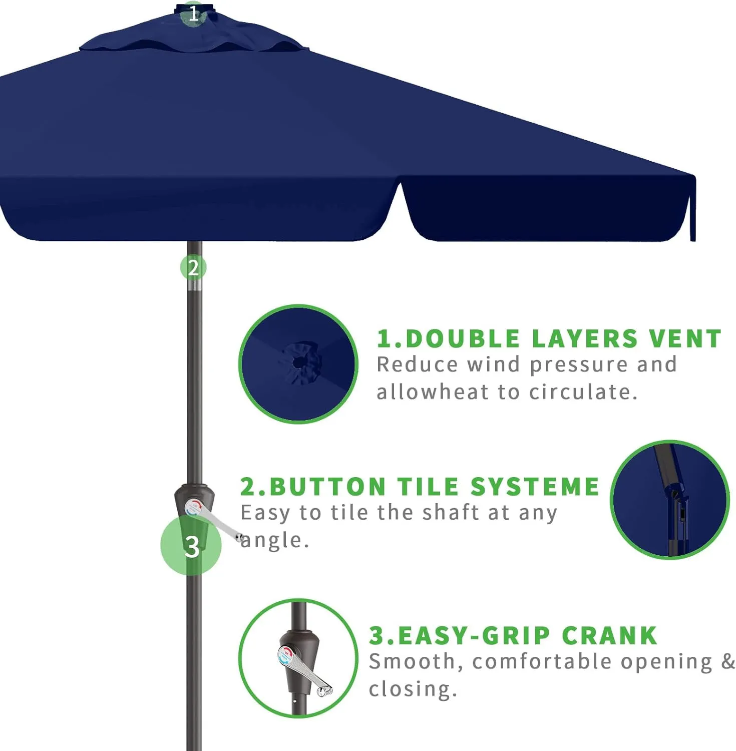 9FT Patio Umbrella Table Market Umbrella w/Tilt and Crank Outdoor Umbrellas for Garden, Deck, Backyard, Pool and Beach, Navy
