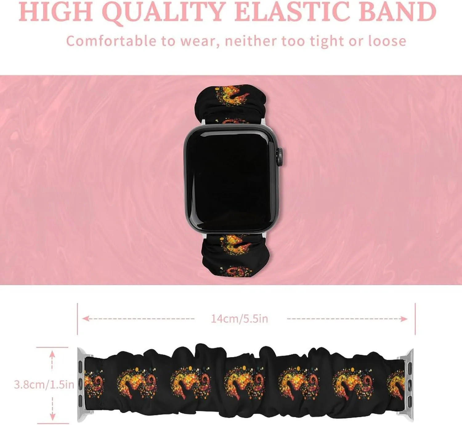 Abstract Hippocampus Seahorse Fashion Watch Strap Scrunchies Wristbands Compatible With IWatch Series