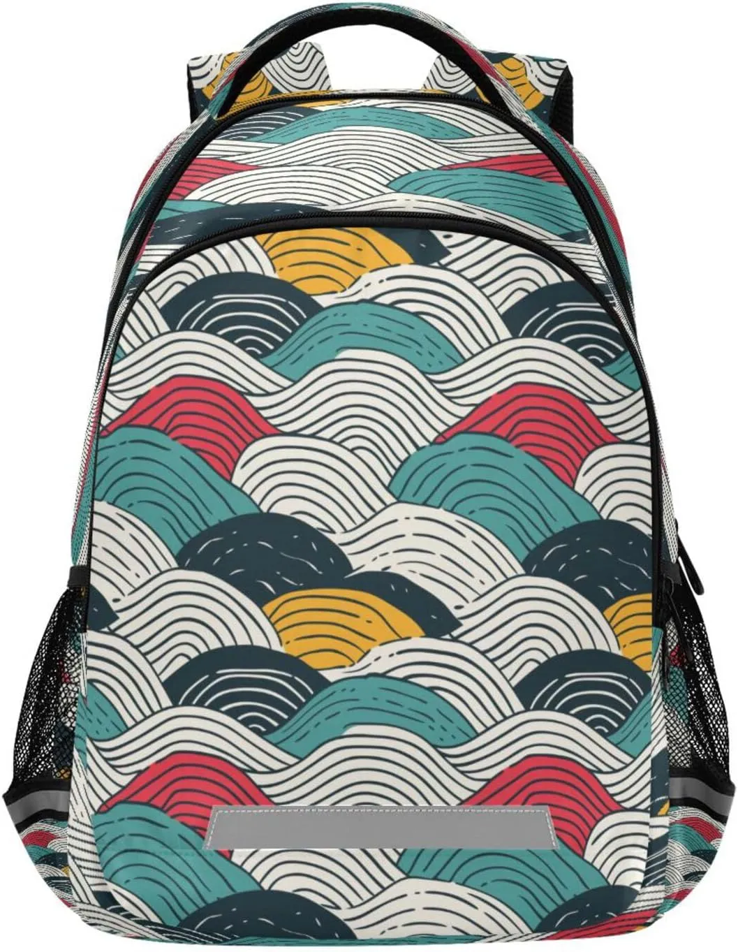 Abstract Waves Design Waterproof Backpack - Casual Outdoor Sports Daypack with Ergonomic Shoulder Straps#46