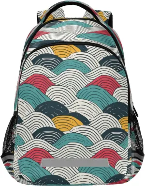 Abstract Waves Design Waterproof Backpack - Casual Outdoor Sports Daypack with Ergonomic Shoulder Straps#46