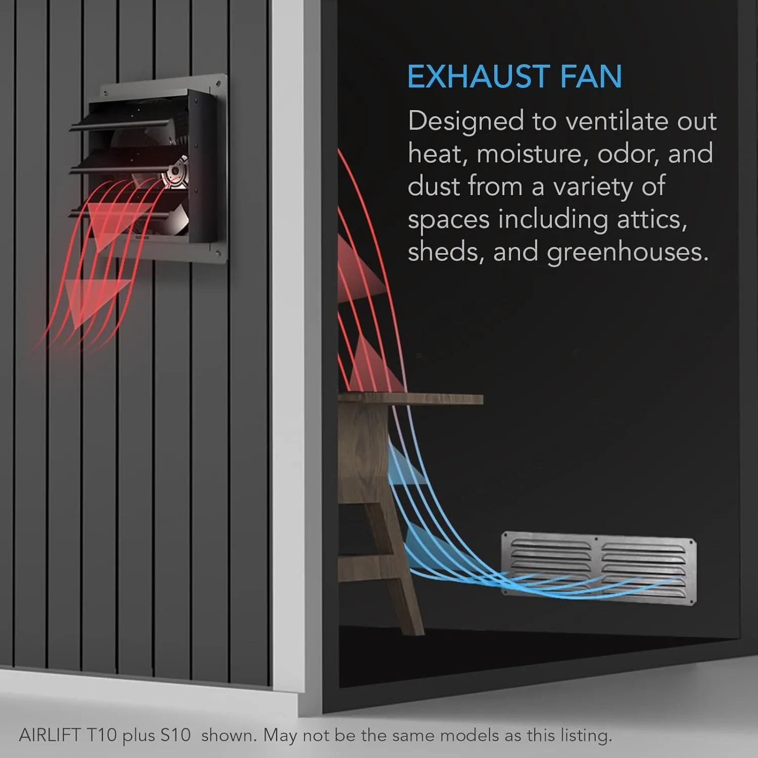 AC Infinity AIRLIFT T10, Shutter Exhaust Fan 10" with WiFi Temperature Humidity Controller, EC-Motor Wall Mount Ventilation and Cooling for Sheds, Attics, Workshops, and Greenhouses