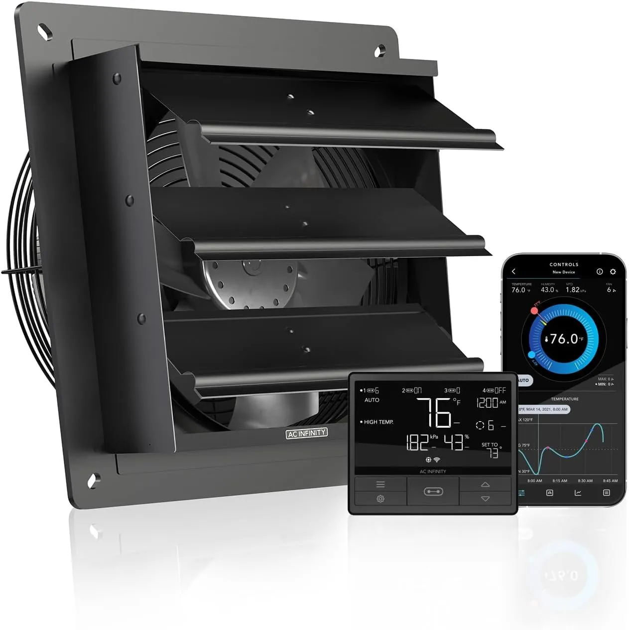 AC Infinity AIRLIFT T10, Shutter Exhaust Fan 10" with WiFi Temperature Humidity Controller, EC-Motor Wall Mount Ventilation and Cooling for Sheds, Attics, Workshops, and Greenhouses