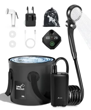 Acare Portable Shower for Camping, 6000mAh Rechargeable Camping Shower Pump with 5Gal/20L Foldable Bucket, IPX7 Waterproof Rinse Kit Portable Outdoor Shower for Hiking, Travel, Car, Pet