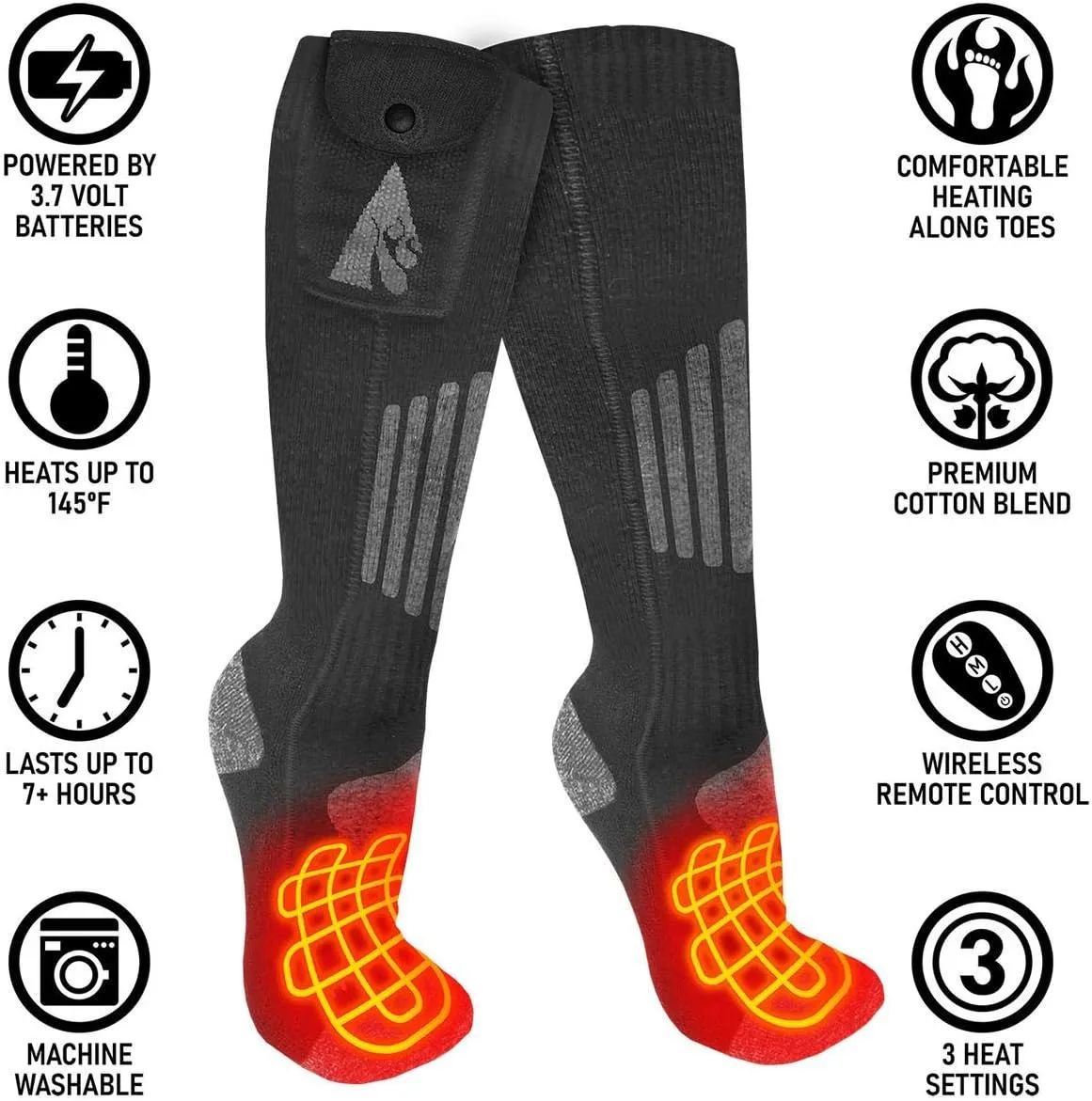 ActionHeat 3.7V Rechargeable Battery Heated Socks 2.0 with Remote Control – Cotton Thermal Socks – Electric Heating Socks for Cold Weather Outdoor Activities – Grey/Light Grey