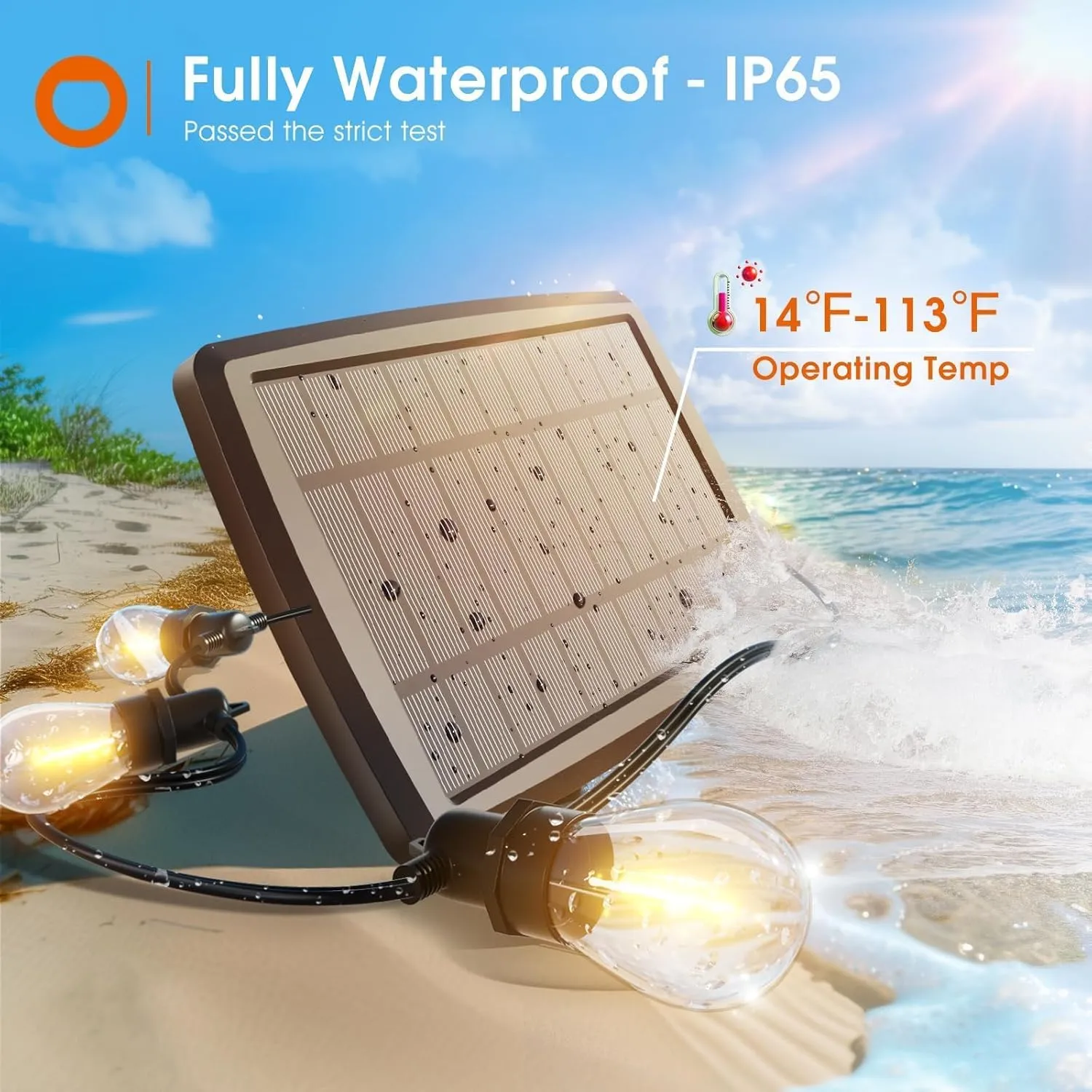 addlon 54FT Solar String Lights Outdoor Waterproof with USB Charging & Remote Control - Dimmable Solar Power Patio Lights with 26 LED Bulbs for Porch, Garden, Yard, Market, Bistro - Lasts 20  Hrs
