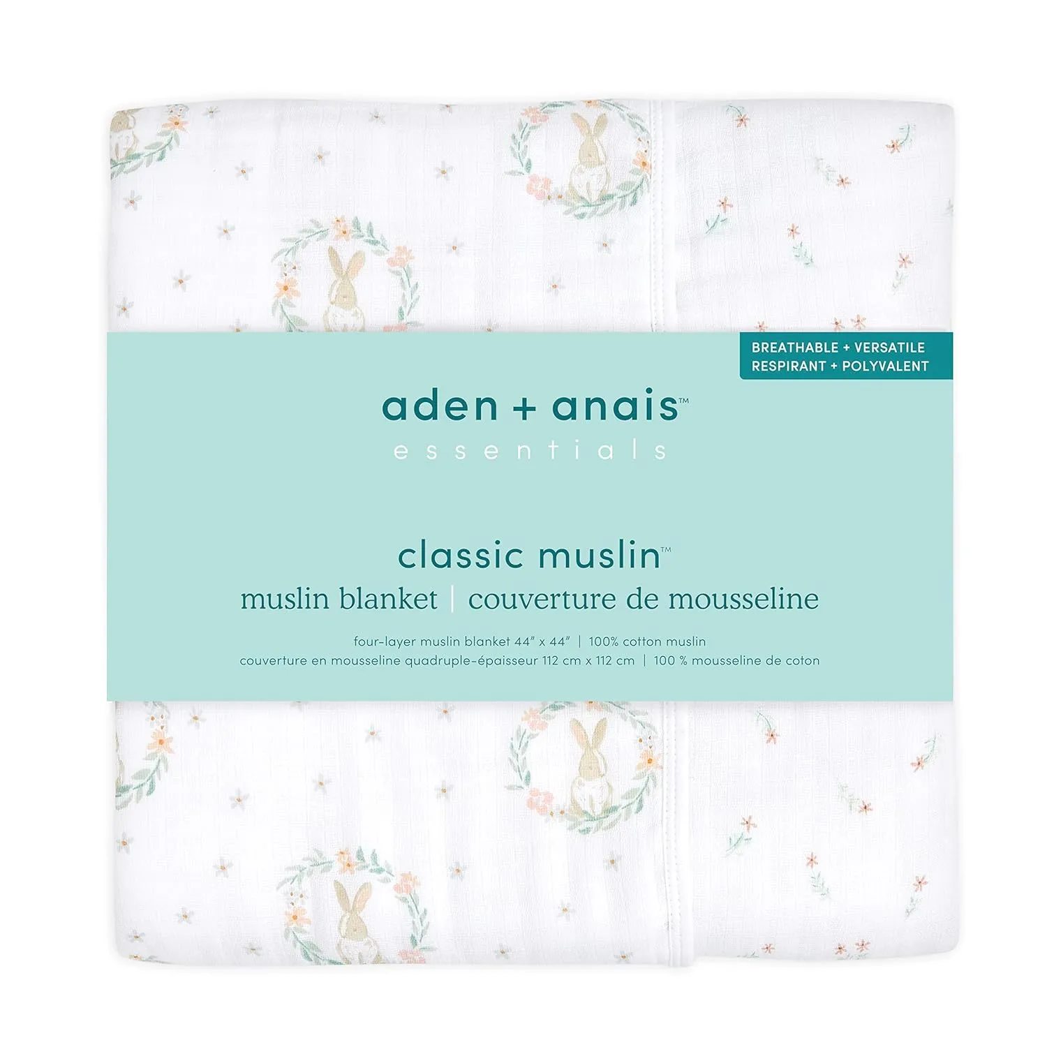 aden   anais Essentials Dream Blanket, Muslin Baby Blankets for Girls & Boys, Ideal Lightweight Newborn Nursery & Crib Blanket, Blushing Bunnies