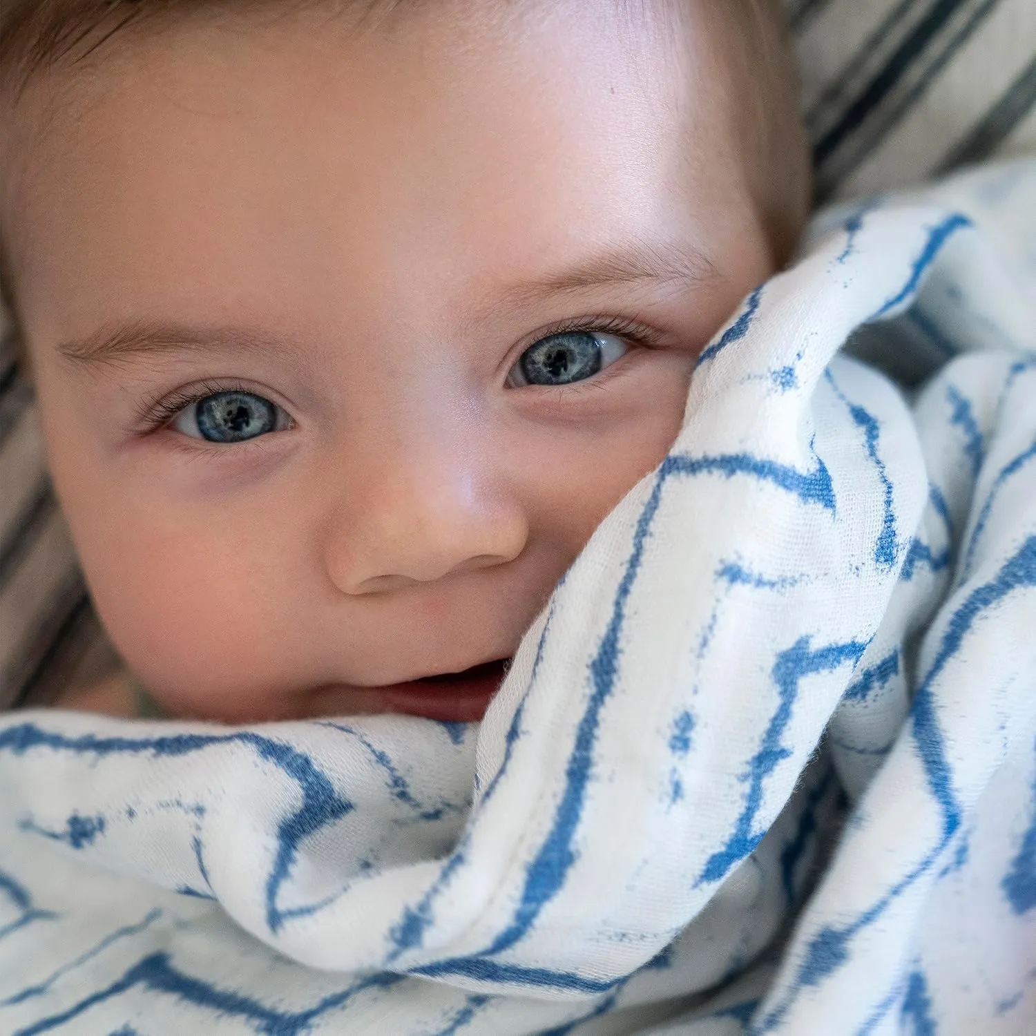 aden   anais Silky Soft Dream Blanket | 100% Viscose Bamboo Muslin Baby Blankets for Girls & Boys | Ideal Newborn Nursery & Crib Blanket | Unisex Toddler & Infant Boutique Bedding, Indigo Shibori Blue