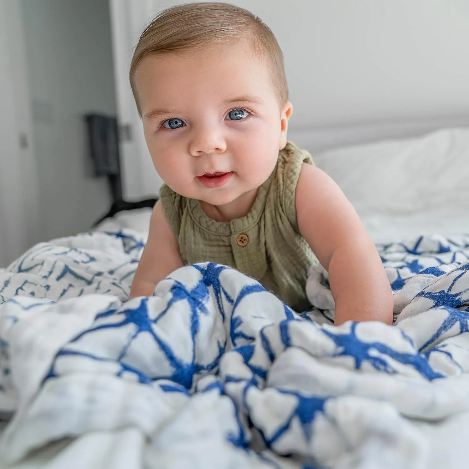 aden   anais Silky Soft Dream Blanket | 100% Viscose Bamboo Muslin Baby Blankets for Girls & Boys | Ideal Newborn Nursery & Crib Blanket | Unisex Toddler & Infant Boutique Bedding, Indigo Shibori Blue