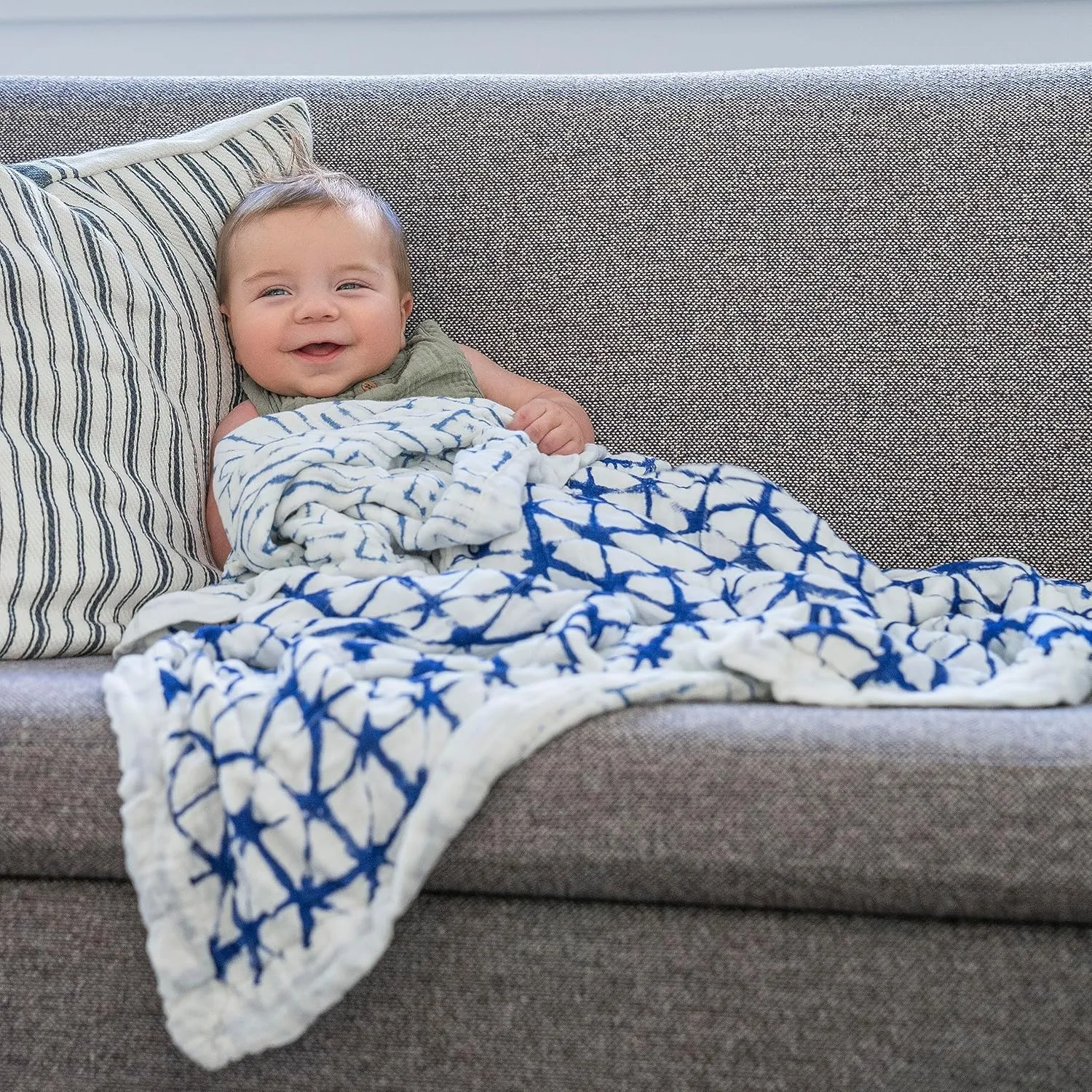 aden   anais Silky Soft Dream Blanket | 100% Viscose Bamboo Muslin Baby Blankets for Girls & Boys | Ideal Newborn Nursery & Crib Blanket | Unisex Toddler & Infant Boutique Bedding, Indigo Shibori Blue