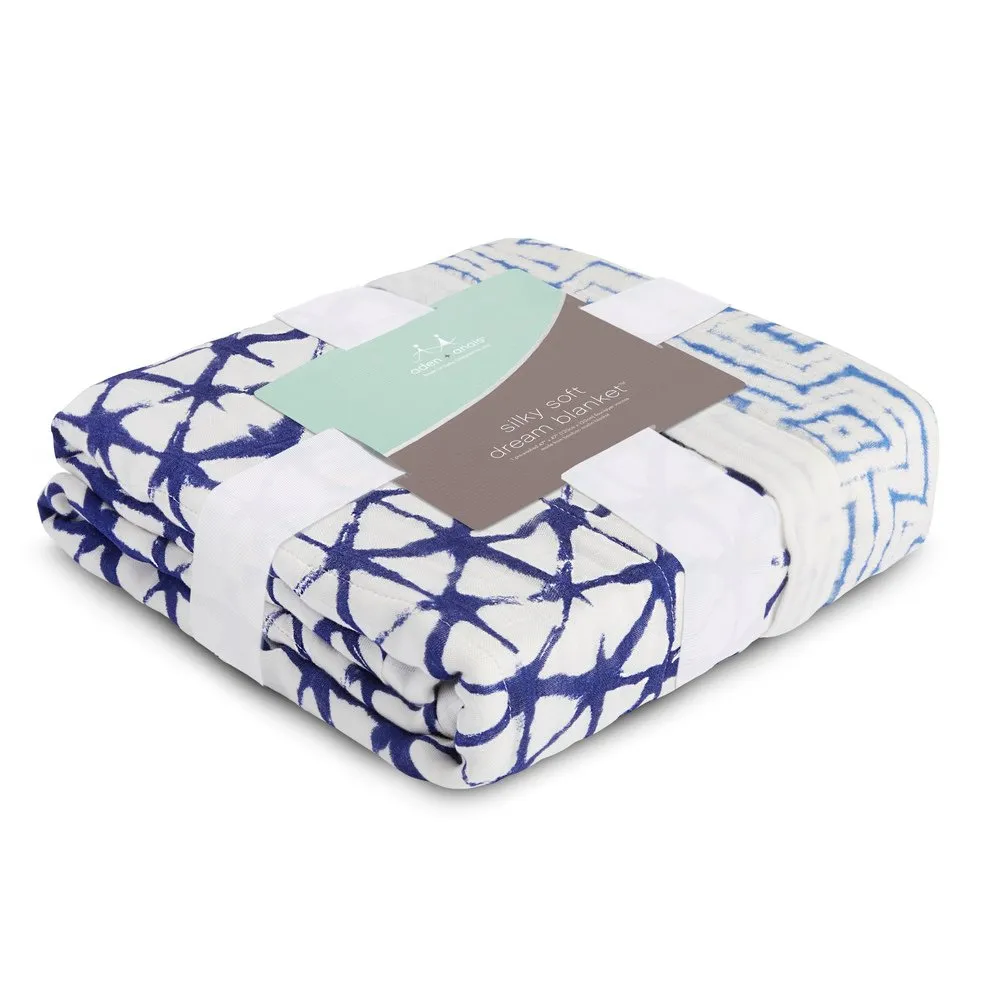 aden   anais Silky Soft Dream Blanket | 100% Viscose Bamboo Muslin Baby Blankets for Girls & Boys | Ideal Newborn Nursery & Crib Blanket | Unisex Toddler & Infant Boutique Bedding, Indigo Shibori Blue