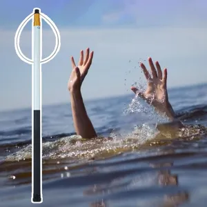 Adjustable Fiberglass Rescue Pole, Water Rescue Equipment for Pool, Lakes, Sea, Fishing Boat, Speedboats, Sturdy Pool Safety Ring Hook(White)