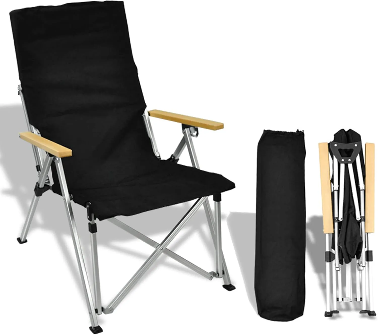 Adjustable Outdoor Camping Recliner, Collapsible Camping Chair with Armrests, Leisure Folding Back Recliner with Storage Bag for Garden, Picnic, Beach, Travel