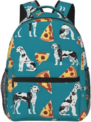 Adults Lightweight Great Dane Dog Pizza Art Rucksacks Large Capacity Bookbag With Adjustable Shoulder Straps for Trekking Outdoors Bicycle