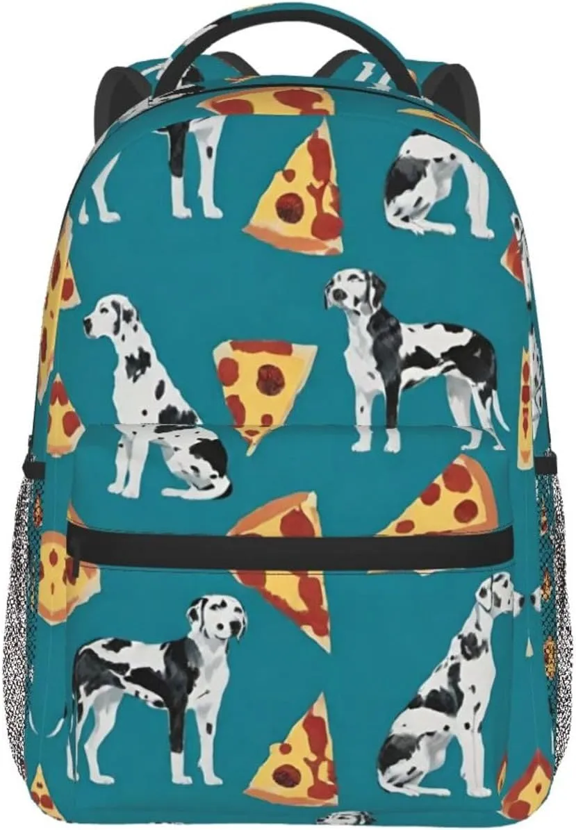 Adults Lightweight Great Dane Dog Pizza Art Rucksacks Large Capacity Bookbag With Adjustable Shoulder Straps for Trekking Outdoors Bicycle