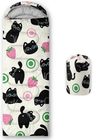 AILONEN Cartoon Fox Camping Sleeping Bag for Boys Girls Adults,Lightweight & Waterproof,3 Season Warm & Cold Weather,Portable,Kawaii Fox Printed Sleeping Bag,Traveling,Camping,Hiking