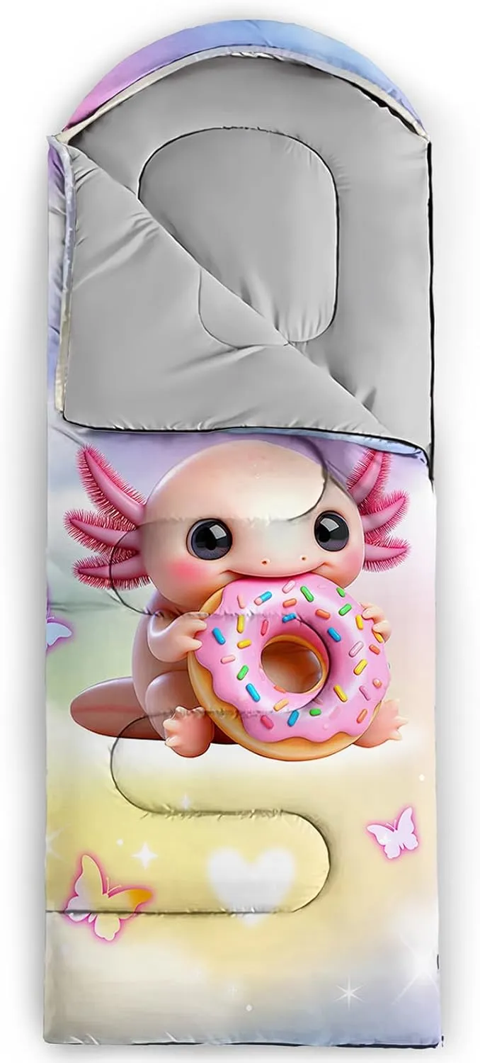 AILONEN Cartoon Rainbow Sleeping Bag for Kids Girls,Warm and Cool Weather,Lightweight,Waterproof Backpacking,Lovely Clouds Stars Printed Sleeping Bag for Camping