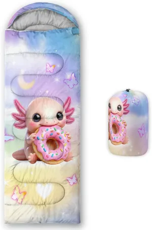 AILONEN Cartoon Rainbow Sleeping Bag for Kids Girls,Warm and Cool Weather,Lightweight,Waterproof Backpacking,Lovely Clouds Stars Printed Sleeping Bag for Camping