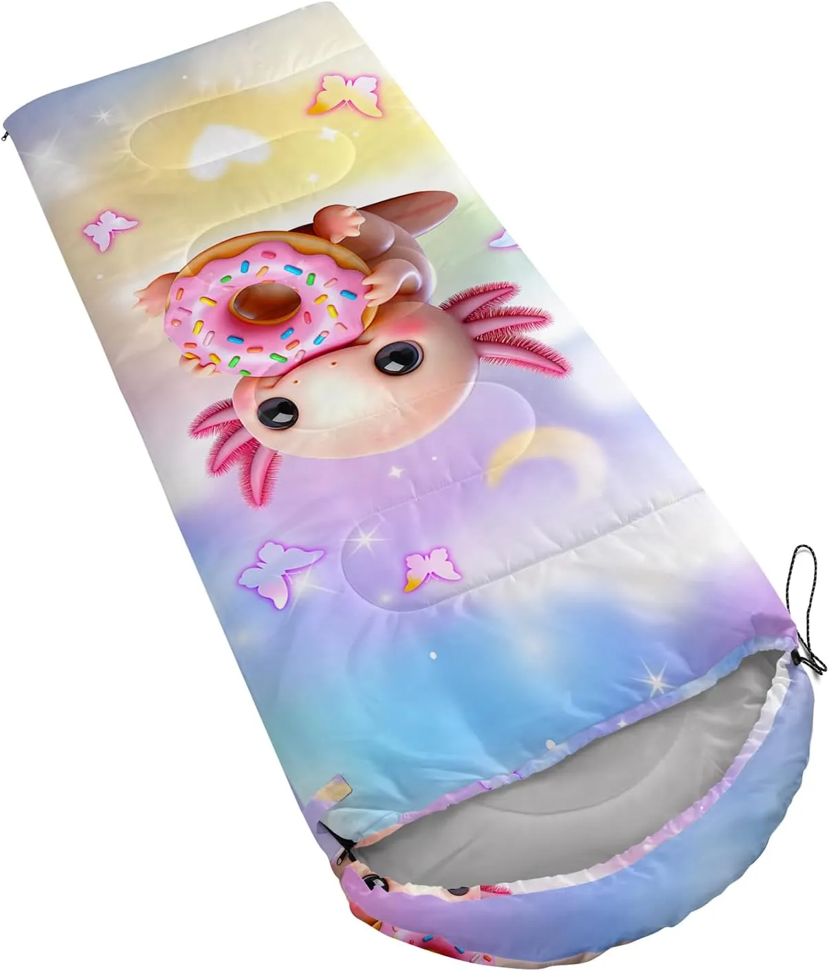 AILONEN Cartoon Rainbow Sleeping Bag for Kids Girls,Warm and Cool Weather,Lightweight,Waterproof Backpacking,Lovely Clouds Stars Printed Sleeping Bag for Camping