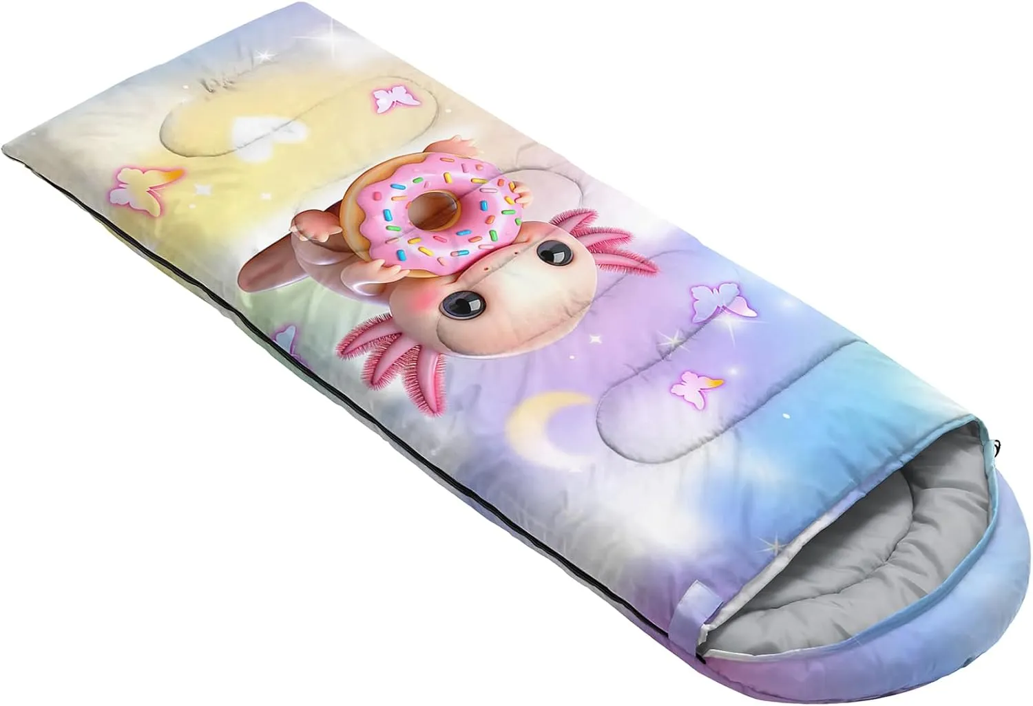 AILONEN Cartoon Rainbow Sleeping Bag for Kids Girls,Warm and Cool Weather,Lightweight,Waterproof Backpacking,Lovely Clouds Stars Printed Sleeping Bag for Camping