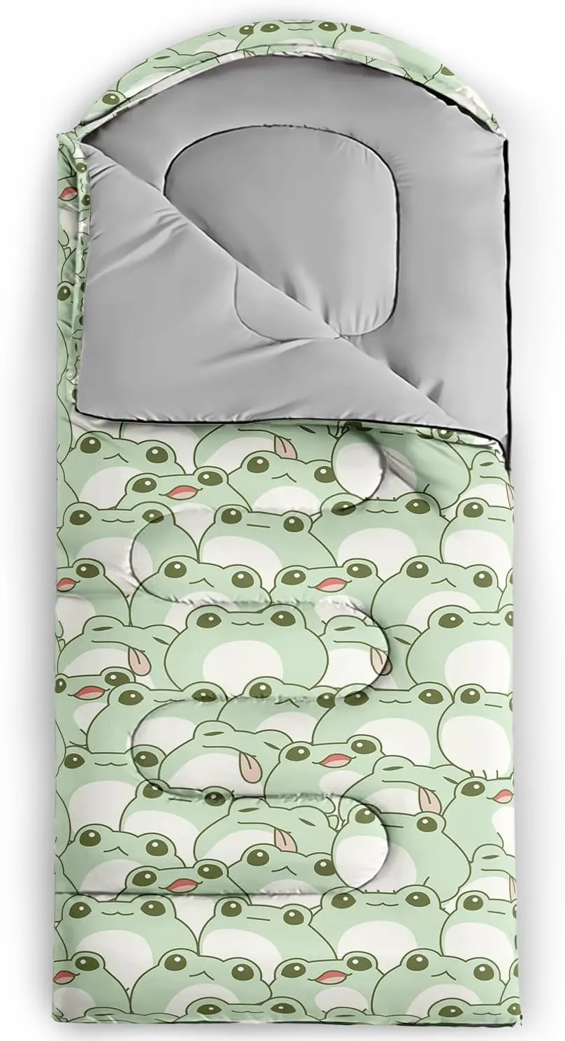 AILONEN Galaxy Wolf Sleeping Bag for Boys Girls Kids,Warm and Cool Weather,Lightweight,Waterproof Backpacking,Starry Night Wolf and Butterflies Print Blue Sleeping Bag for Camping