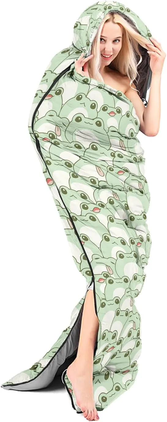 AILONEN Galaxy Wolf Sleeping Bag for Boys Girls Kids,Warm and Cool Weather,Lightweight,Waterproof Backpacking,Starry Night Wolf and Butterflies Print Blue Sleeping Bag for Camping