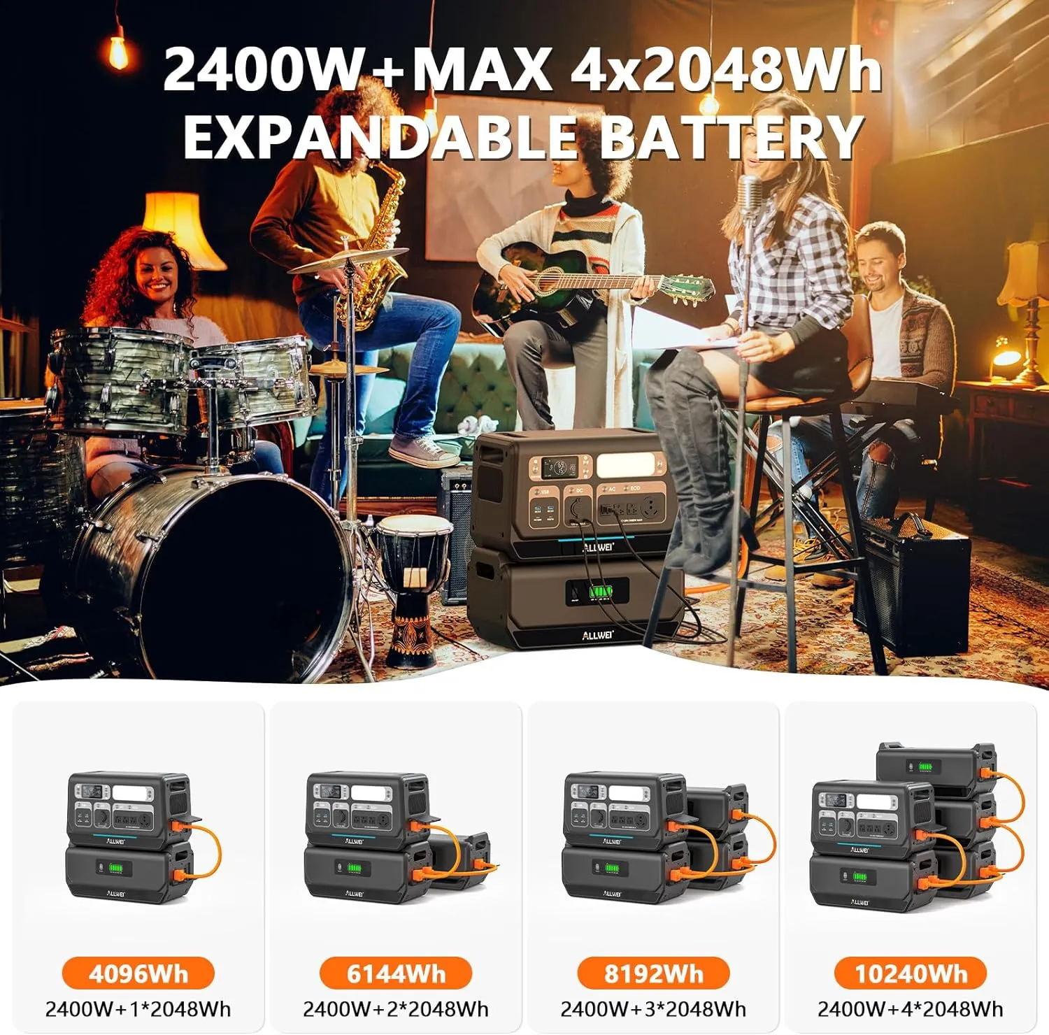 ALLWEI LiFePO4 Solar Generator 2400W with 2x 200W Solar Panels & B200 PRO Expansion Battery, 2048Wh Portable Power Station, Fast Charge in 1.5H, UPS Battery Backup for RV Camping Home Off-Grid
