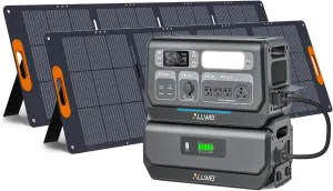ALLWEI LiFePO4 Solar Generator 2400W with 2x 200W Solar Panels & B200 PRO Expansion Battery, 2048Wh Portable Power Station, Fast Charge in 1.5H, UPS Battery Backup for RV Camping Home Off-Grid