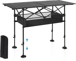 ALPHA CAMP Folding Camping Table, Portable Roll-up Outdoor Table with Adjustable Height, Large Storage Bag and Carrying Bag, Tall Aluminum Table for Indoor & Outdoor Picnic BBQ Backyards Beach