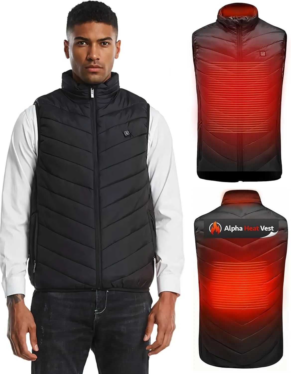 Alpha Heat Vest USB Rechargeable Heated Vest for Men and Women 8 Heating Zones Waterproof Electric Heated Jackets