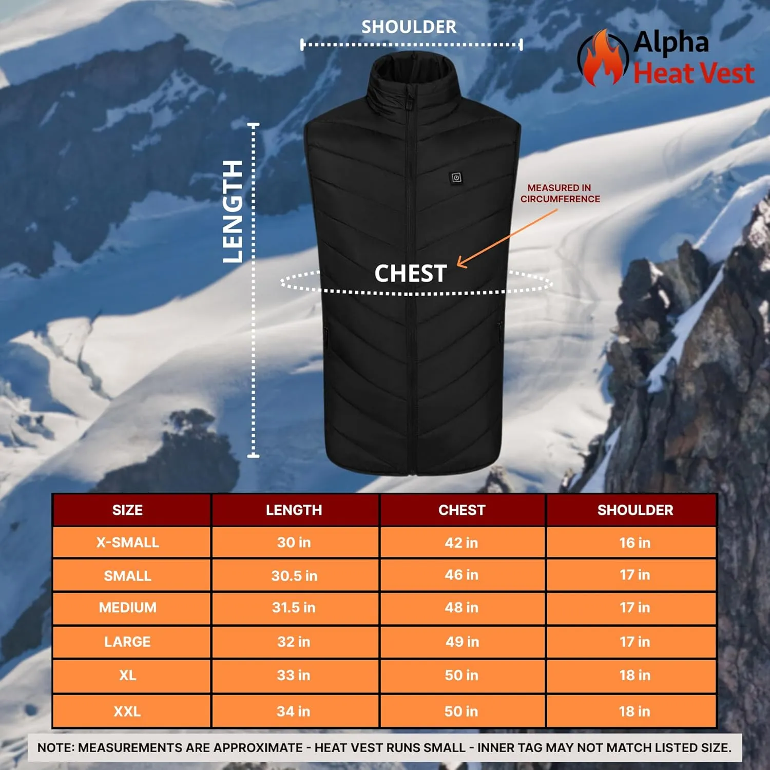Alpha Heat Vest USB Rechargeable Heated Vest for Men and Women 8 Heating Zones Waterproof Electric Heated Jackets