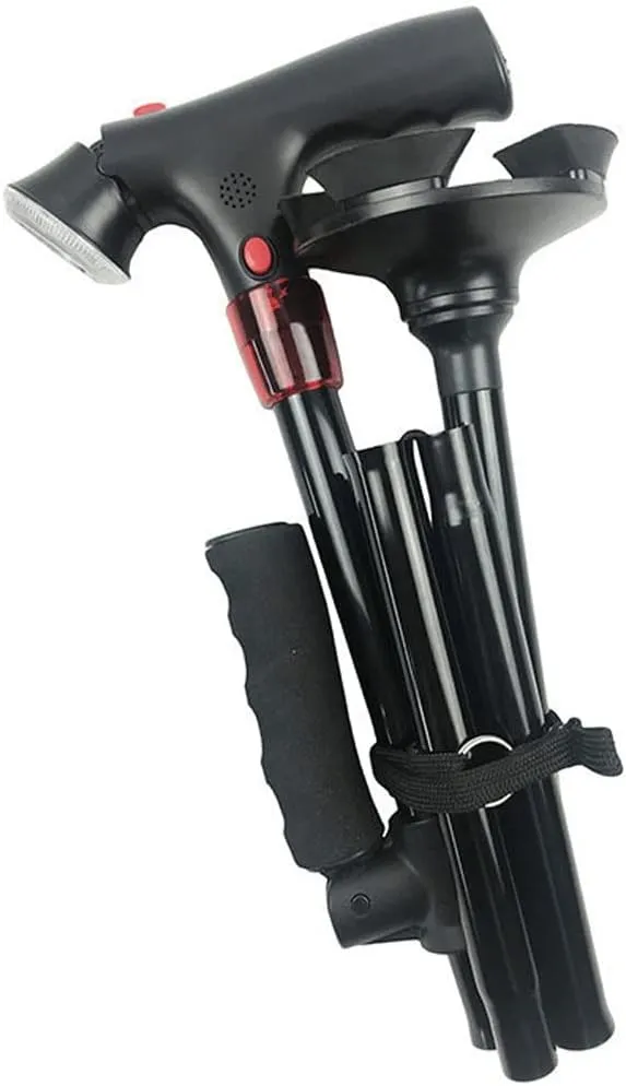 Aluminium Retractable Senior Walking Stick with Alarm and LED Light with Two Handles (D 15.5 * 9 * 86~97cm)