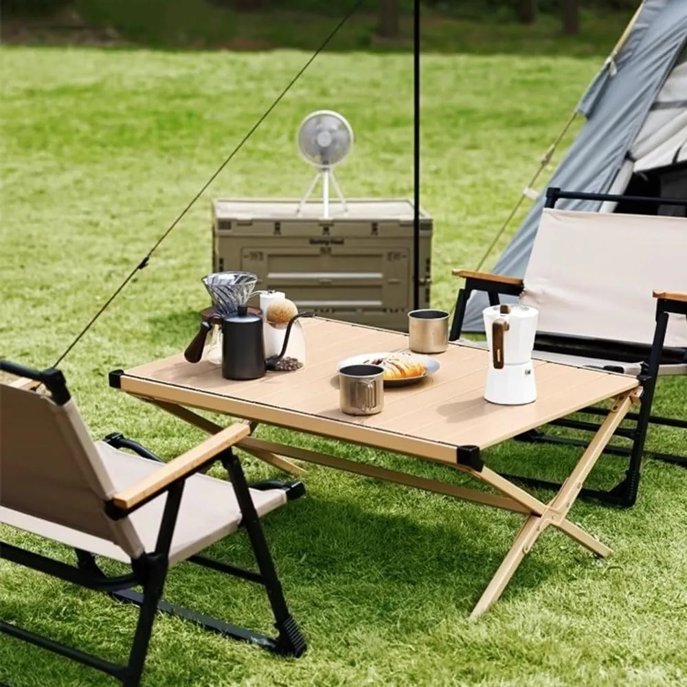 Aluminum Alloy Double-Sided Ultra-Lightweight Outdoor Folding Table Solid and Durable Camping Table Portable Picnic Table Suitable for Outdoor Camping Picnic(Black Sand)
