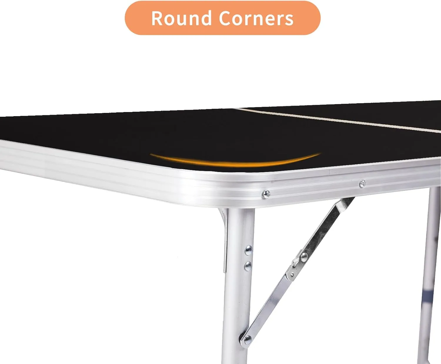 Aluminum Alloy Folding Table Wood Grain - Portable Lightweight Collapsible Table for Camping Picnic BBQ Outdoor Indoor Use (Black, 6ft)