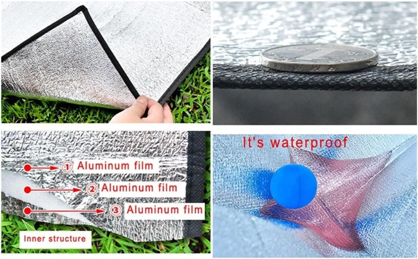 Aluminum Backing Insulating Foam Moistureproof Camping Mats Outdoor Hiking Blanket Cushion Tent Pads (Color : A, Size : 200 X 200 cm)