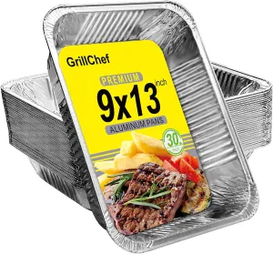 Aluminum Foil Pans, Disposable 9x13 Baking Pans, 30 Pack Tin Foil Pans Holders Half Size for Cake, Steam Table, Cooking, Heating, Storing, Aluminum Trays Heavy Duty
