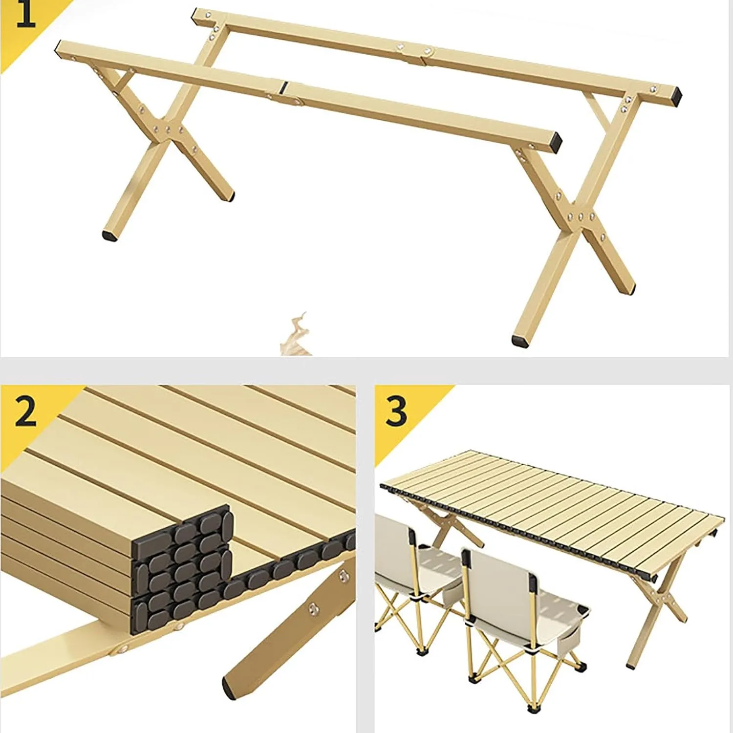 Aluminum Folding Camping Table, Portable Camping Folding Chairs and Tables Set, with Carrying Bag Camp Table, Outdoor Folding Roll up Aluminum Table