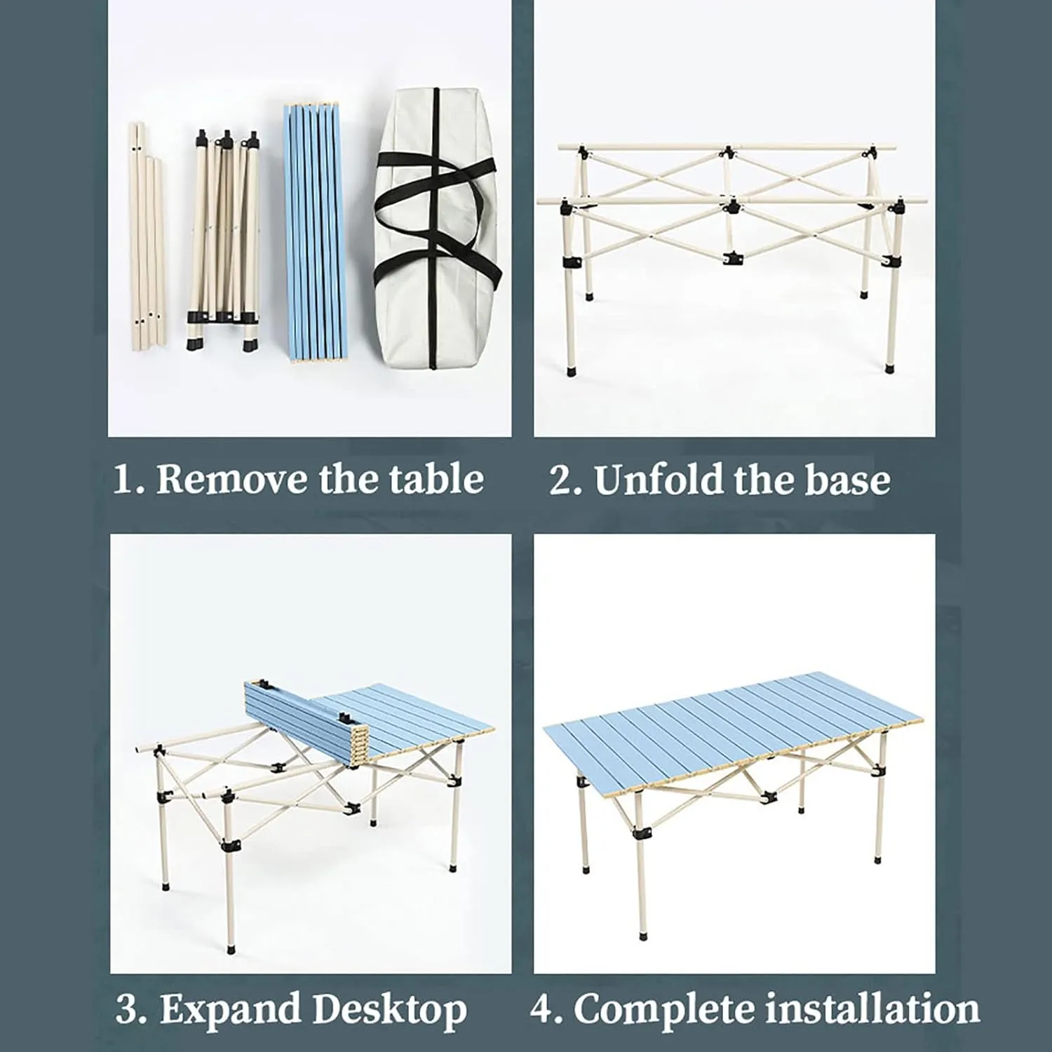 Aluminum Folding Camping Table,Portable Ultralight Outdoor Picnic Camping Table Compact Roll-up Table with Carry Bag for Camping Picnic Beach,B,95x55x50cm